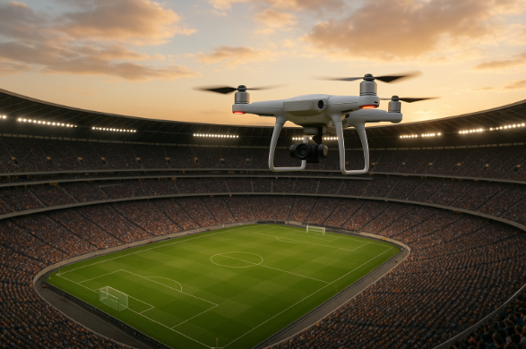 No copyright, created by AI. drone mitigation at stadiums RF-cyber takeover 