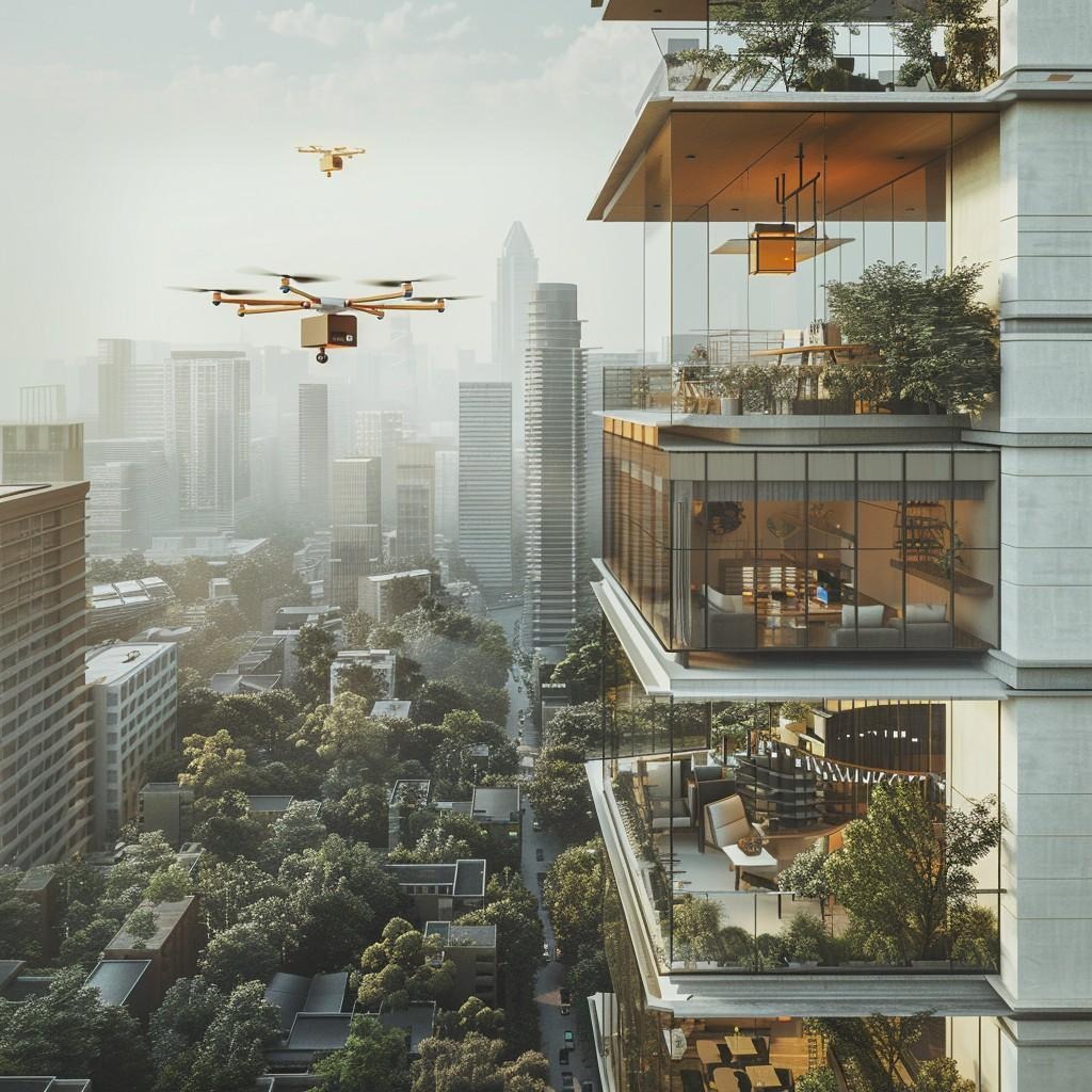 a drone flying in an urban area